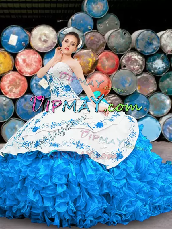 white and blue quinceanera dress